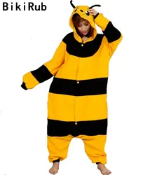 BIKIRUB Для Женщин Пижамы 2019 зима длинный рукав с капюшоном милый желтый Пчела мультфильм пижамный комплект фланель животных домашняя