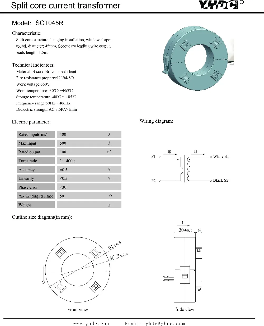 SCT045R вход 100A/200A/600A разделенный сердечник трансформатор тока