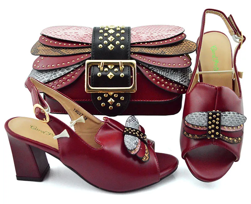 

2019 Newest Novelty Wine Shoes and Bag To Match Italian Nigerian Party Shoes and Bag Set Summer African Style Shoes and Bag Set