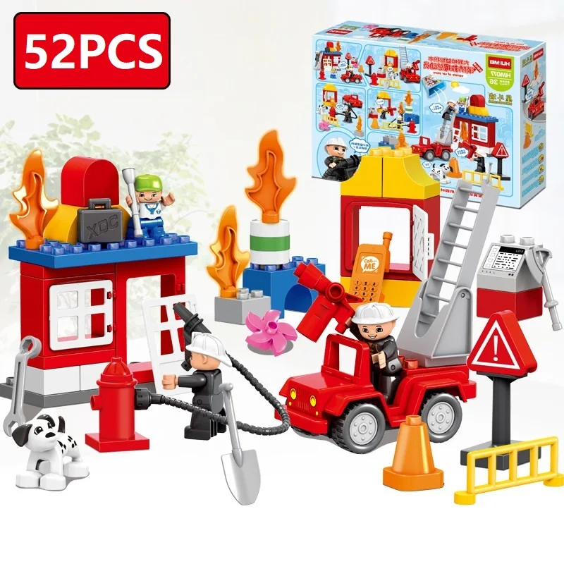 

52pcs Compatible Legoe Duploe Construction site Large particles Building Blocks Toys for Children Bricks Baby Education gifts