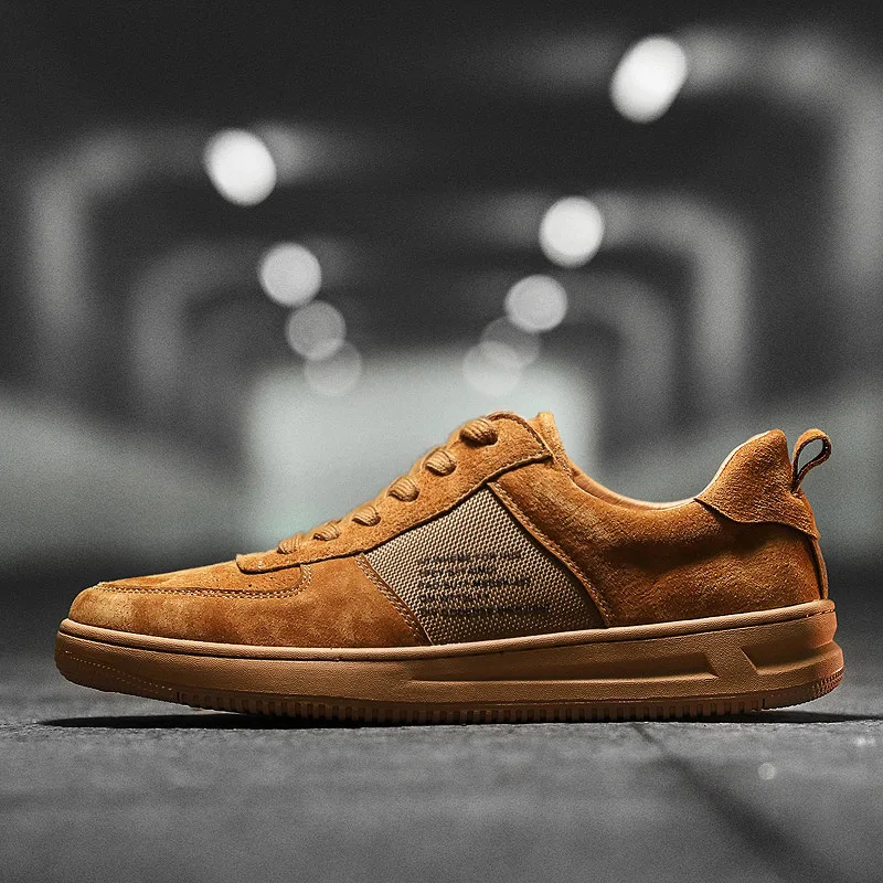 

Fashion Retro Flat Vulcanize Shoes for Men Solid Genuine Leather Lace-up Casual Shoes Summer Sewing Boys Students Sneakers