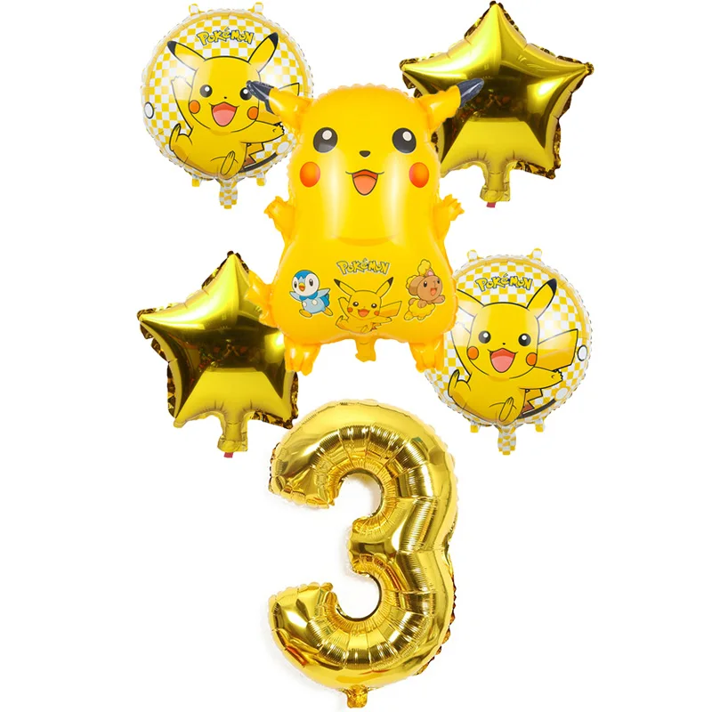 6 шт./компл. 32 дюймов номер с рисунком Пикачу Pokemon Go Фольга Воздушные шары Дети гелиевые шары День рождения Декор поставки globos