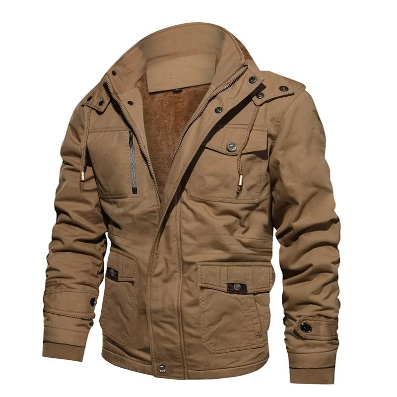 TACVASEN военная куртка мужская зимняя Толстая хлопковая карго Куртка парка пальто теплая флисовая куртка с капюшоном Повседневная ветровка верхняя одежда - Цвет: Khaki
