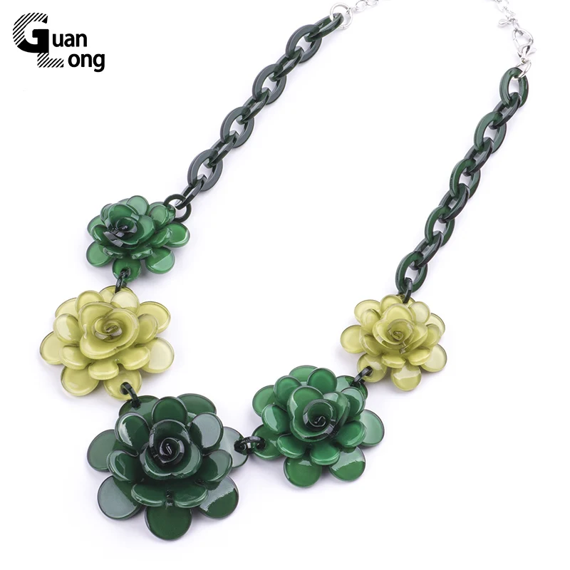 2017 Spring New Collection Fashion Resin Flower Necklaces Pendants For Young Girl Gift Jewelry 7 Colors