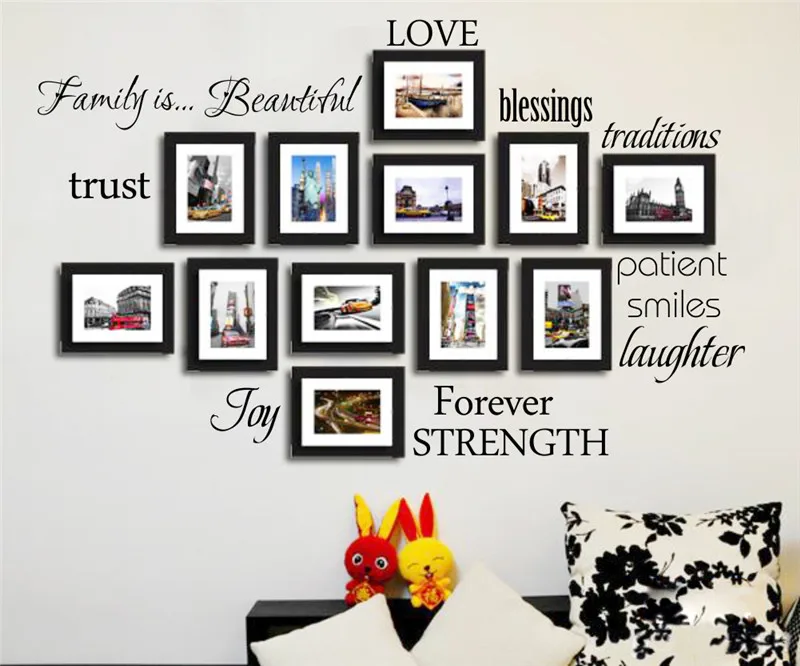 Семейная наклейка на стену с цитатами для фото 12 слов love blending smile Joy Forever Виниловая