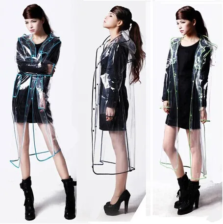 

2016 HOT sale Womens Girls Fashion Transparent Vinyl Long Raincoat Runway Style Rain Coat High Quality women Raincoat For a Gift