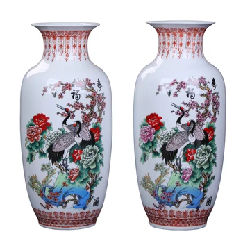 

Jingdezhen Ceramics vase Classical Chinese Vase Living Room Antique Porcelain Handicraft peony and crane pattern home decoration