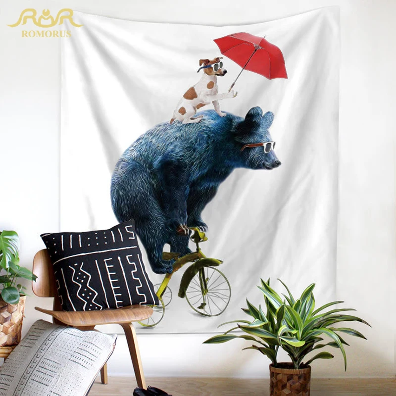 ROMORUS Love Theme Animal Printed Tapestry Wall Hanging for House Decoration Panda Heart Gesture Carpet Bedspread | Дом и сад