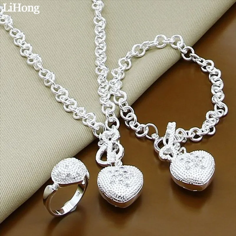 

2019 Hot Sale 925 Silver Heart Shape Zircon Necklace Bracelet Ring Fashion Jewelry Set Wedding Party Female Gift