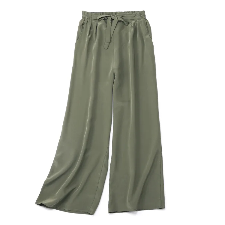 Винтажные женские летние весенние Натуральные Шелковые брюки, шелковые свободные стильные брюки, рабочая одежда, OL модные праздничные широкие разноцветные штаны - Цвет: navy green