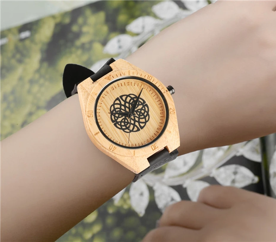 Men's Bamboo Wood Watch Casual Black Flower Spheres Design Dial Wooden Quartz Wristwatch Genuine Leather Sports Clock Gifts 2018 Women Dress Watches (15)