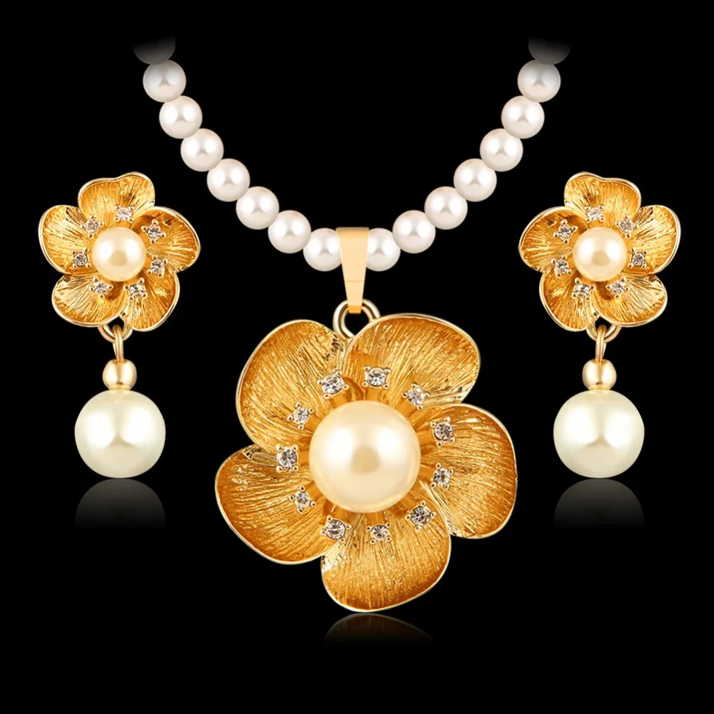 ARUEL European Jewelry Sets Women Gold Color crystal Necklace Earrings