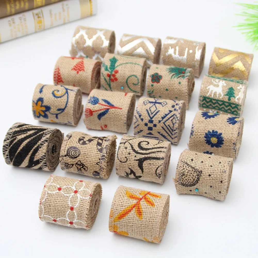 

Flower Cotton / Jute 6cm Christmas Grosgrain Ribbon Linen Volume DIY Handmade Wedding Party Supplies Cartoon Printed Ribbon