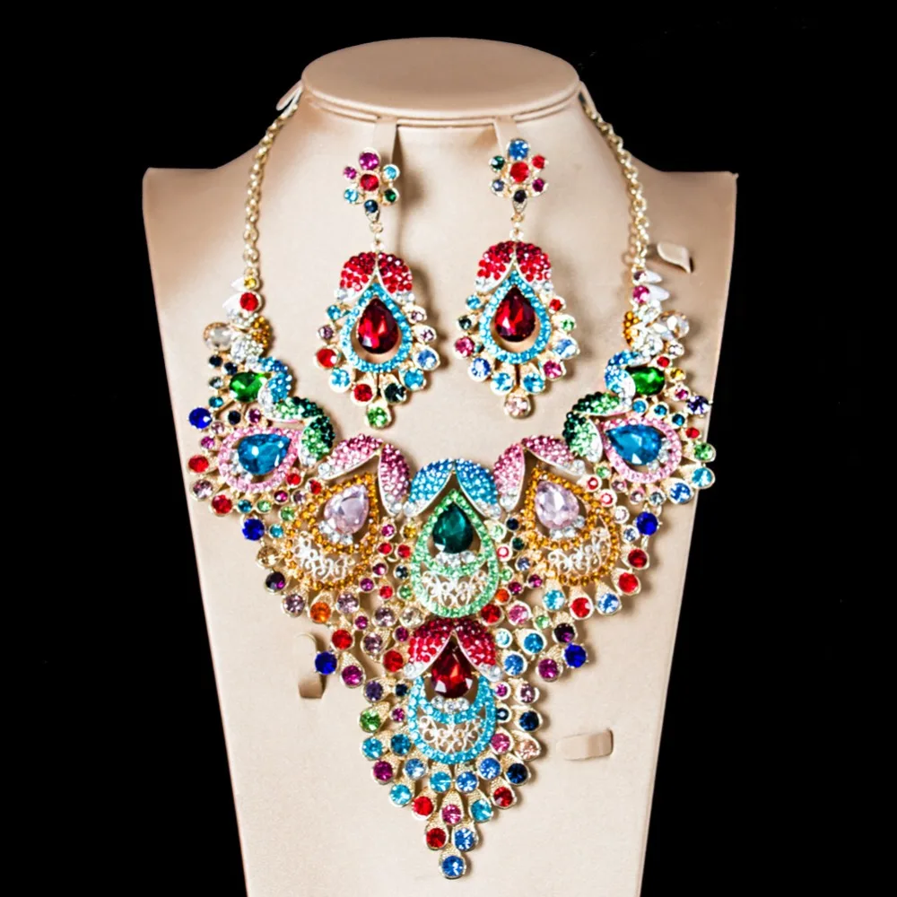 

XT QU Fashion big jewelry set with austrian crystal necklace and drop earring for lady bride wedding decoration free shipping