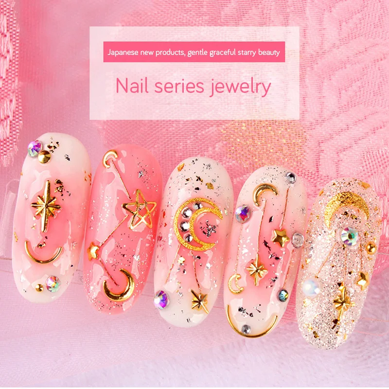 

LEAMX 2018 New Charm Nail Art Decorations Golden Moon Stars Triangle Mixing Package INS Tender Style 3D Nali Accessories Jewelry