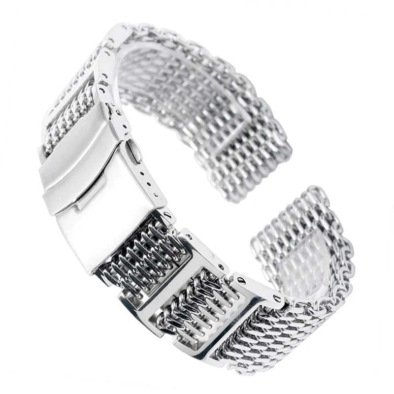 20mm 22mm 24mm Luxury Silver Stainless Steel Shark Mesh Watch Band Men Women Replacement Wrist Watch Bands Strap Fold Over Clasp 2018 (4)