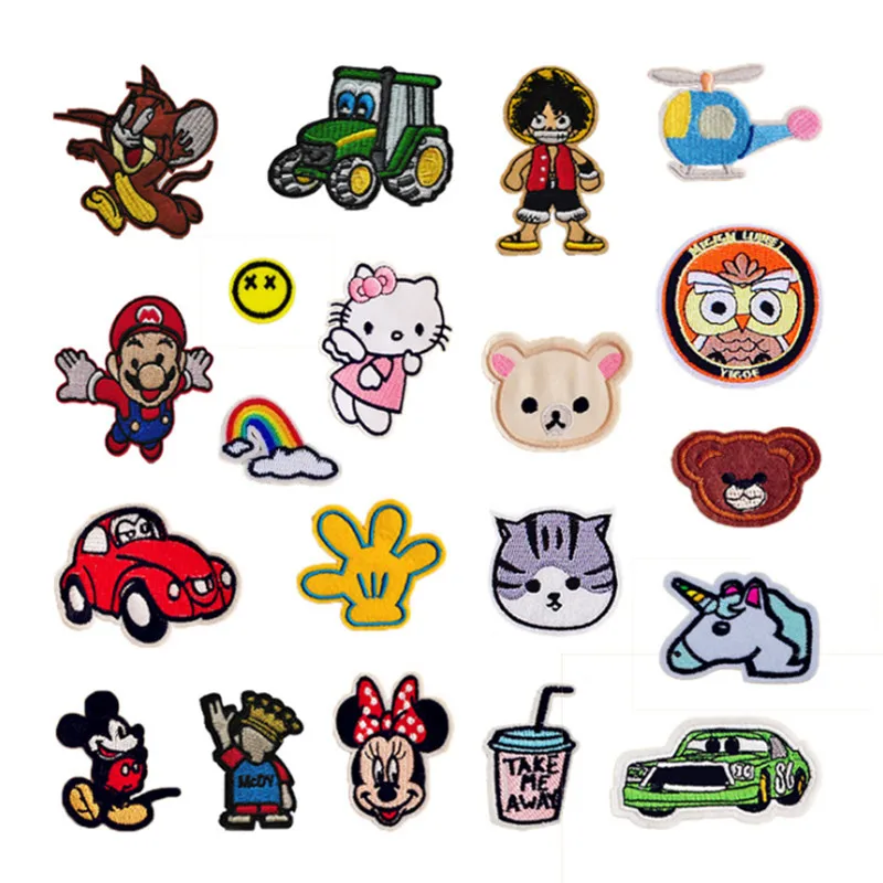 1Pcs Mickey Minnie Embroidered Patches Lovely Super Mario Car Badges Iron On For Clothing Bags Cartoon Motif Applique | Дом и сад
