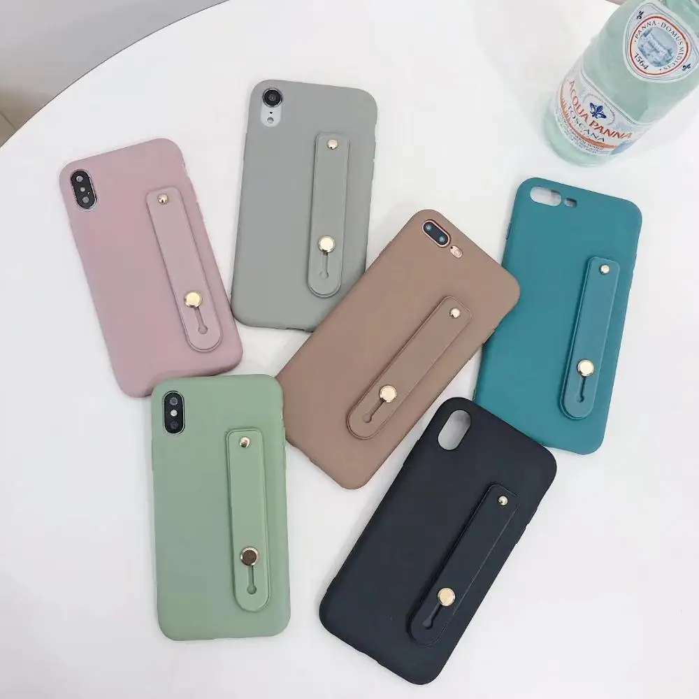 

Slim Thin Wrist Strap Candy Color Soft TPU Case Cover on sfor iPhone X XR 8 7 Plus 6 6S 5S SE XS MAX Hand Band Silicon Coque