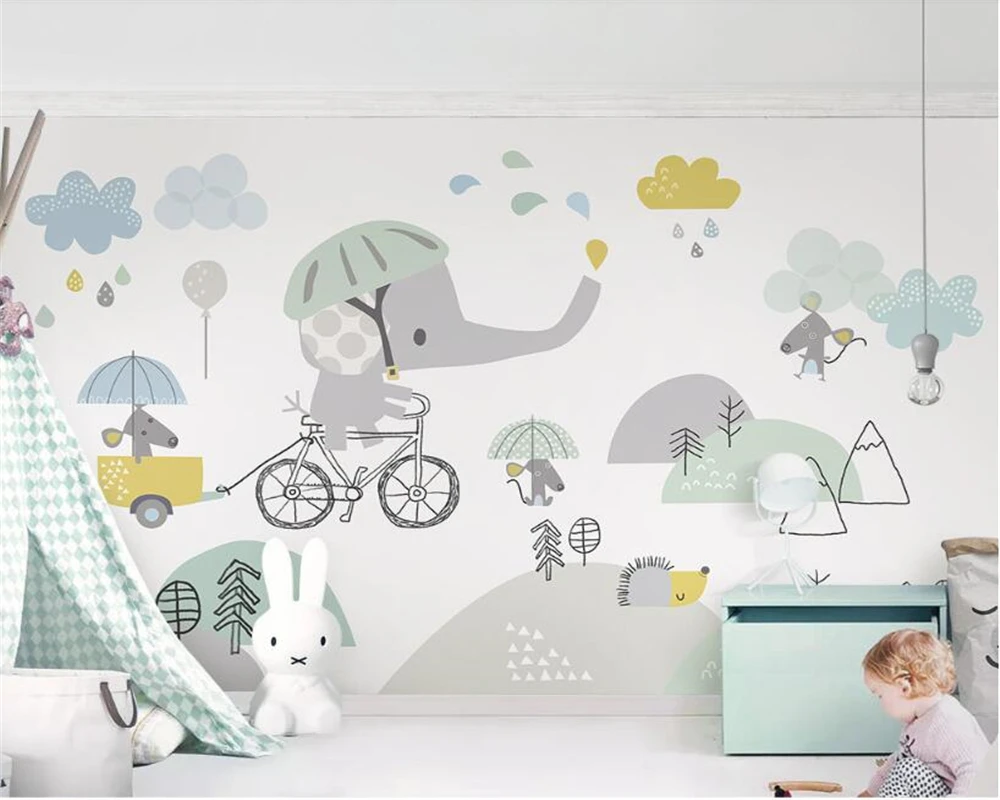 

Beibehang Custom personalized cute bicycle elephant hamster cloud children background wall paper papel de parede 3d wallpaper