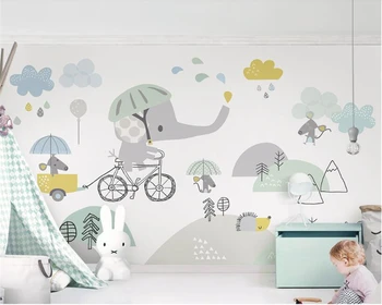 

Beibehang Custom personalized cute bicycle elephant hamster cloud children background wall paper papel de parede 3d wallpaper