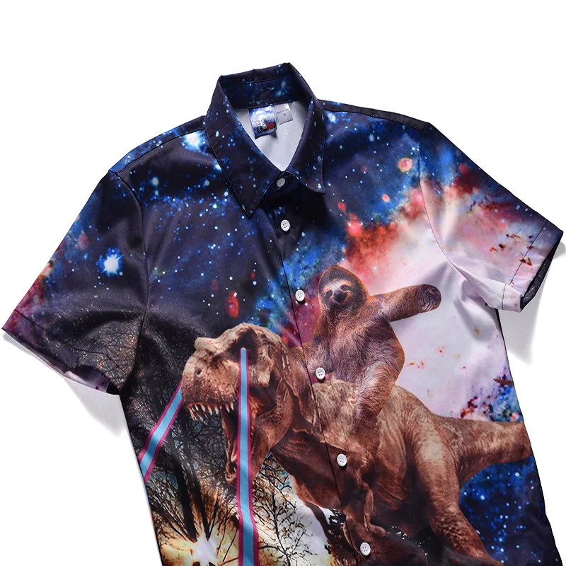 Mens Overalls Summer Fashion 3d Animals Printed Short Sleeve Rompers Male Tooling Playsuit Plus Size Men Street Jumpsuit Male