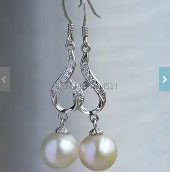 

Wholesale Pearl Earrings - White Color 9mm Round Shape Natural Freshwater Pearl Dangle Earrings , Wedding Party Jewelry.