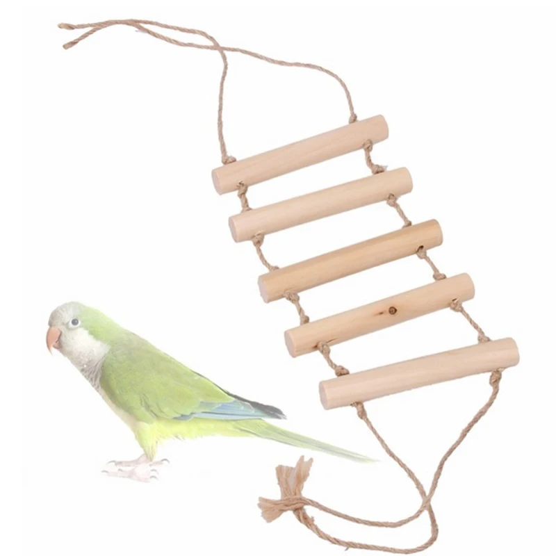 1 pcs pet Bird toy ladder Parrot supplies climbing ladder swing biting toy birdcage stand Wood + hemp rope climbing ladder