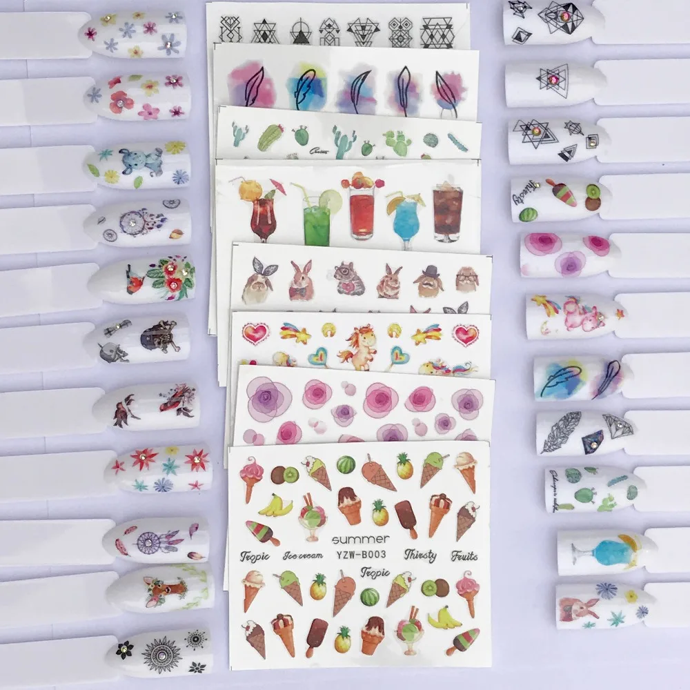 

Mixed Summer/Flower Designs Nail Sticker Set Fruit Water Decals Transfer Colorful Slider Tips Nail Art Watermelon Decor