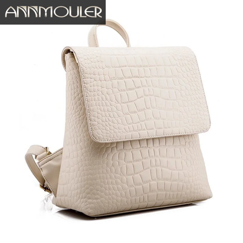 

Annmouler Alligator Women Backpack Black Casual Backpackps Preppy Style Ladies Shoulder Bag Pu Leather School Bag for Girls