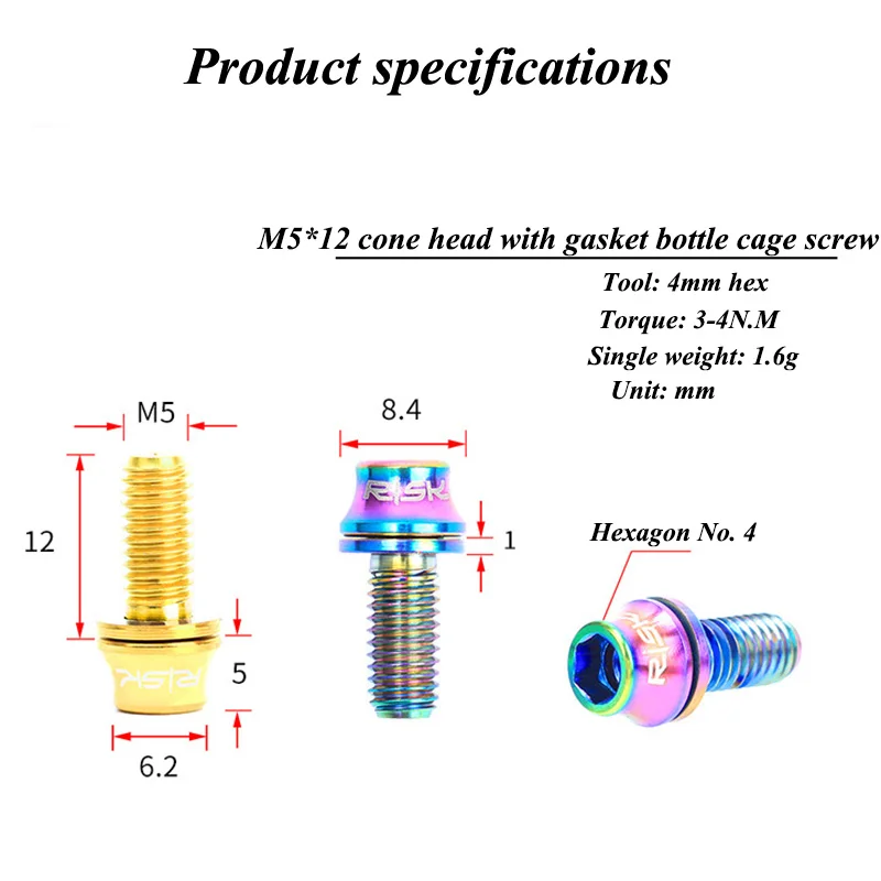2 шт. M5X12mm Титан Аллен шестигранной конической конус колпачки винты шоссейный велосипед из углерода держатель бутылки Ti болты винт с шайбой M5 Ti Винт