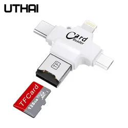 UTHAI R006 4 в 1 кардридер usb-C Micro USB MicroSD кардридер для Android ipad/iphone 7 plus 6s5s MacBook OTG TF считыватель SD карт