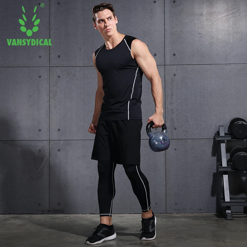 Vansydical Мужская спортивная одежда компрессионный спортивный костюм комплекты для