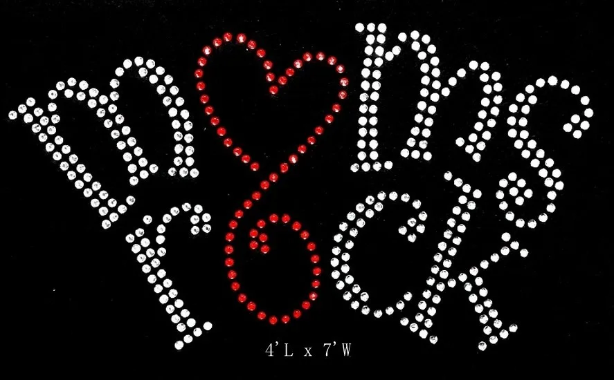 Free shipping mom rock Hotfix Rhiestone Transfer design Motif image cool red with white clear crystal | Дом и сад