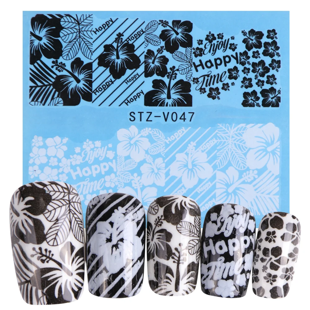 48 листов, новые цветы, кружева, искусство ногтей, переводные наклейки, наклейки для ногтей, черные/белые инструменты для украшения маникюра, JISTZV001-048