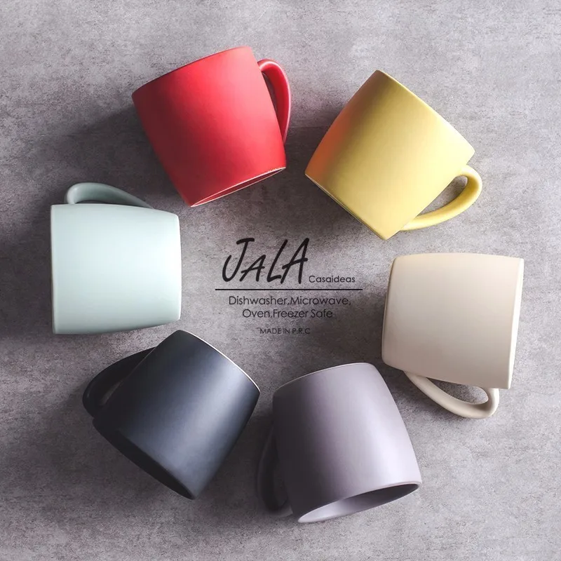 

JALA Fresh Style Creative Simple Fashion 6 Colors Ceramics Mug Coffee Drinking Household Cafe Breakfast Milk Couple Cup Caneca