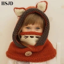 Милые детские зимние шапки ручной работы с животными из мультфильмов, кошачьими ушками, лисой, накидка, шапочка, детская ветрозащитная шапка и шарф для девочек и мальчиков, вязаная шапка