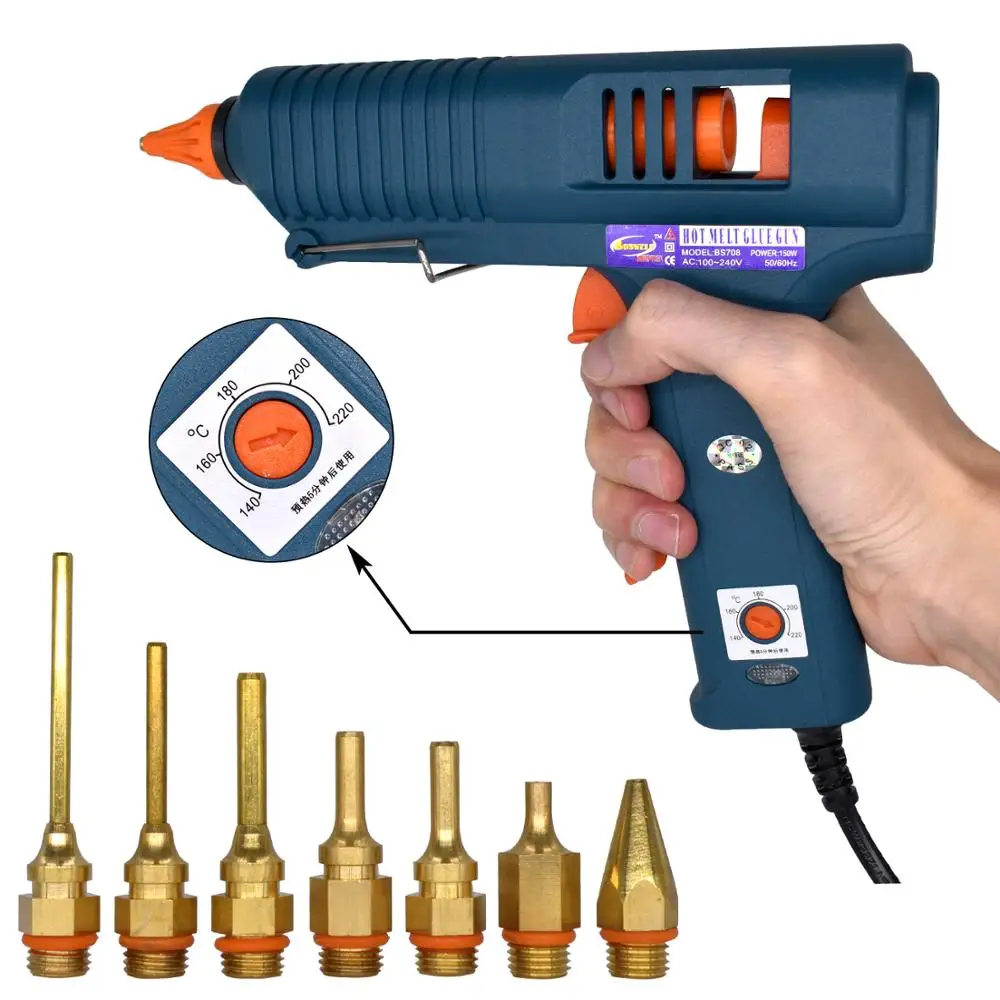 Cena 150W pistolet do klejenia na gorąco z regulacją temperatury dla domu DIY produkcja przemysłowa użyj 11mm kleje W sztyfcie czysta miedziana dysza