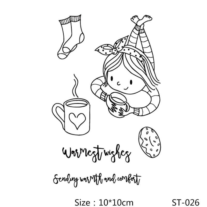 

AZSG Comfortable Girl Coffee Cookies Clear Stamps/Seals For DIY Scrapbooking/Card Making/Album Decorative Silicone Stamp Crafts