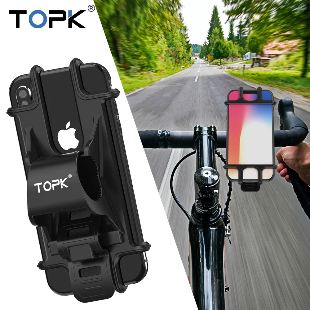 

TOPK Bicycle Phone Holder for iPhoneX Xs max xr 8 7 6 Universal Adjustable Silicone Bike Handlebar Clip Stand for Xiaomi Samsung