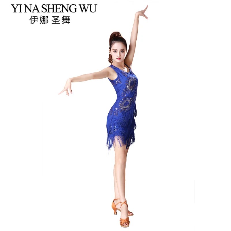 

New Sequin Beaded Dance Party Skirt Latin Cha Cha Competition Tassel Skirt Dance Costumes Zipper Sleeveless Dance Dress 4 Colors
