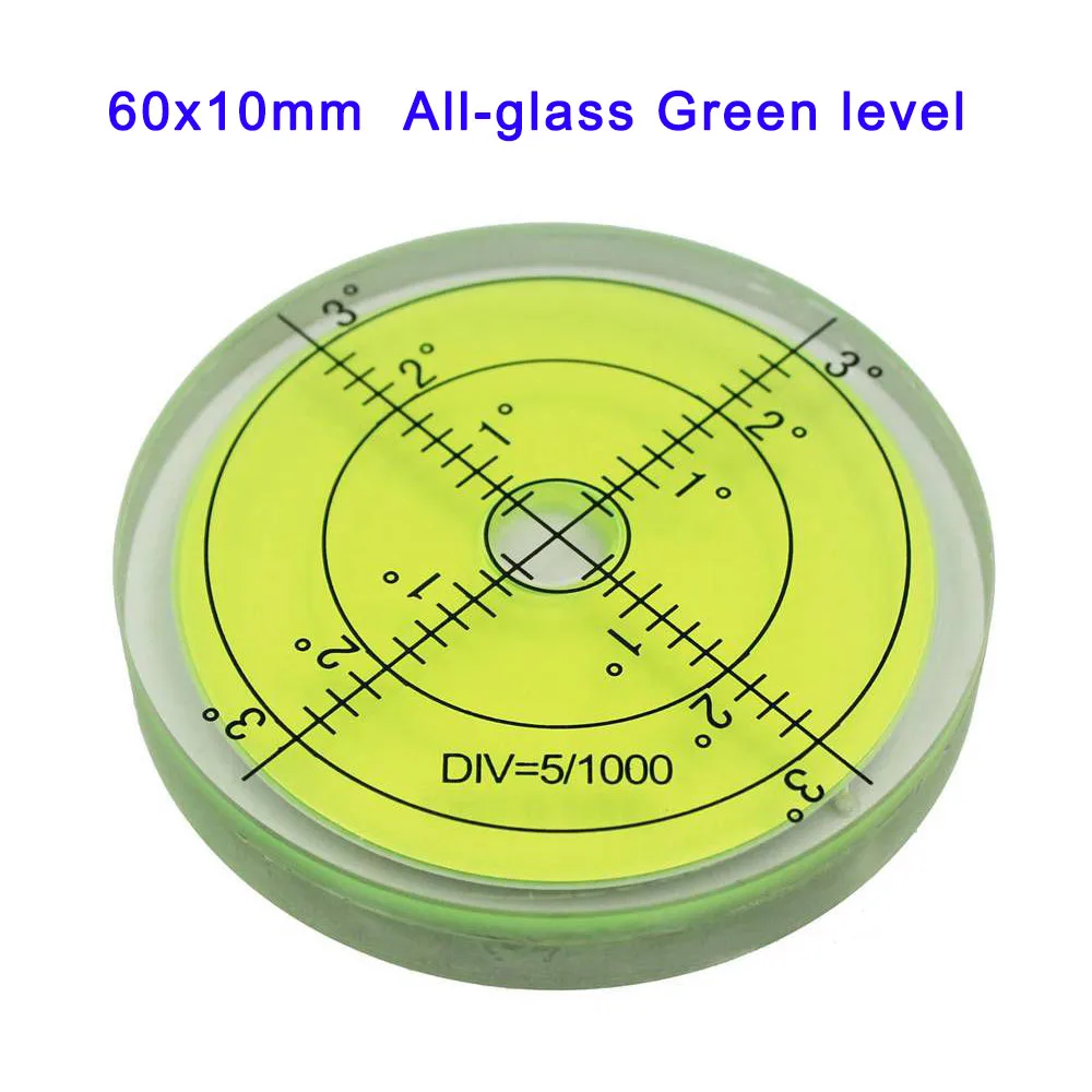 60x10 Glass Green HACCURY Высокое качество Полный стеклянный круглый спиртовой уровень пузырьковый световой пузырьковый уровень размер 60x10 мм - Цвет: 60x10 Glass Green