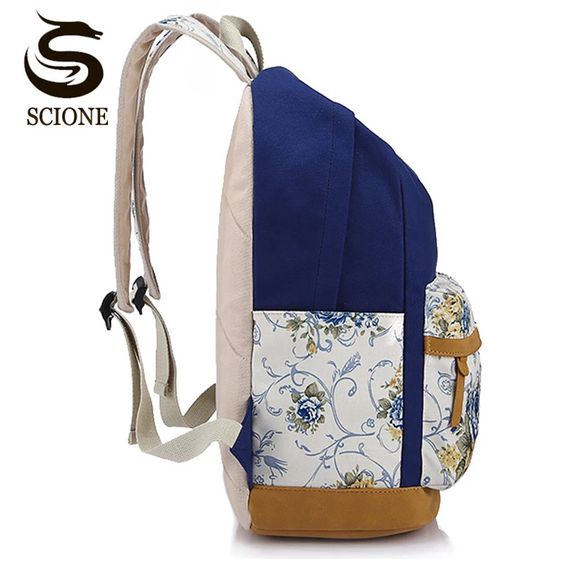 СКИОНЕ кожаный холстинный школьный дорожный рюкзак для девочек-подростков студенческой с печатанием цветов ноутбука