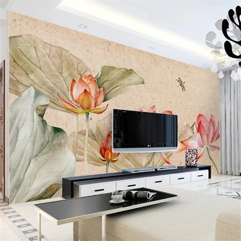 Wellyu Papel De Parede 3D Carta Da Parati Personalizzata Cinese Vintage Lotus Tv Sfondo Parete Hudas Beauty Papel Pared Behang