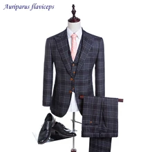 Damier Check Свадебный костюм 2 пуговицы жениха смокинги для женихов Твидовые костюмы дружки индивидуальный заказ человек костюмы