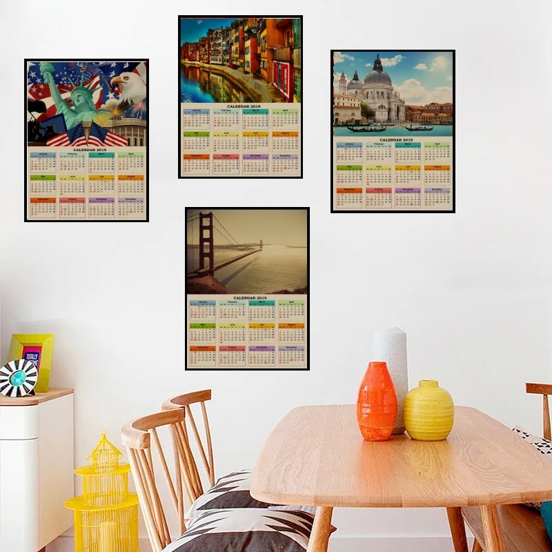 

TRAVEL & RAILWAYS 2019 Calendar Poster Venice, Italy/American style kraft paper Poster High Definition For Livingroom Home art