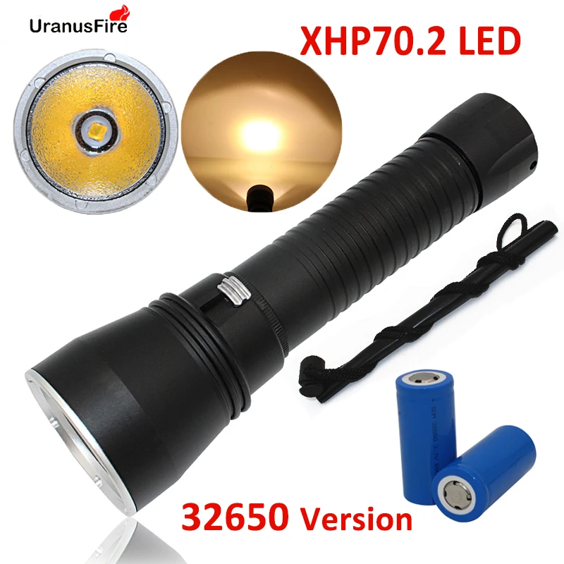 Uranusfire XHP70.2 LED Flashlight Waterproof Diving Torch 32650 Battery
