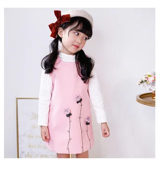 

Spring Autumn Girl Dress Flower Embroidery Sleeveless Wool Toddler Girl Party Dress Baby Girls Clothing Kids Fashion Strap Dress