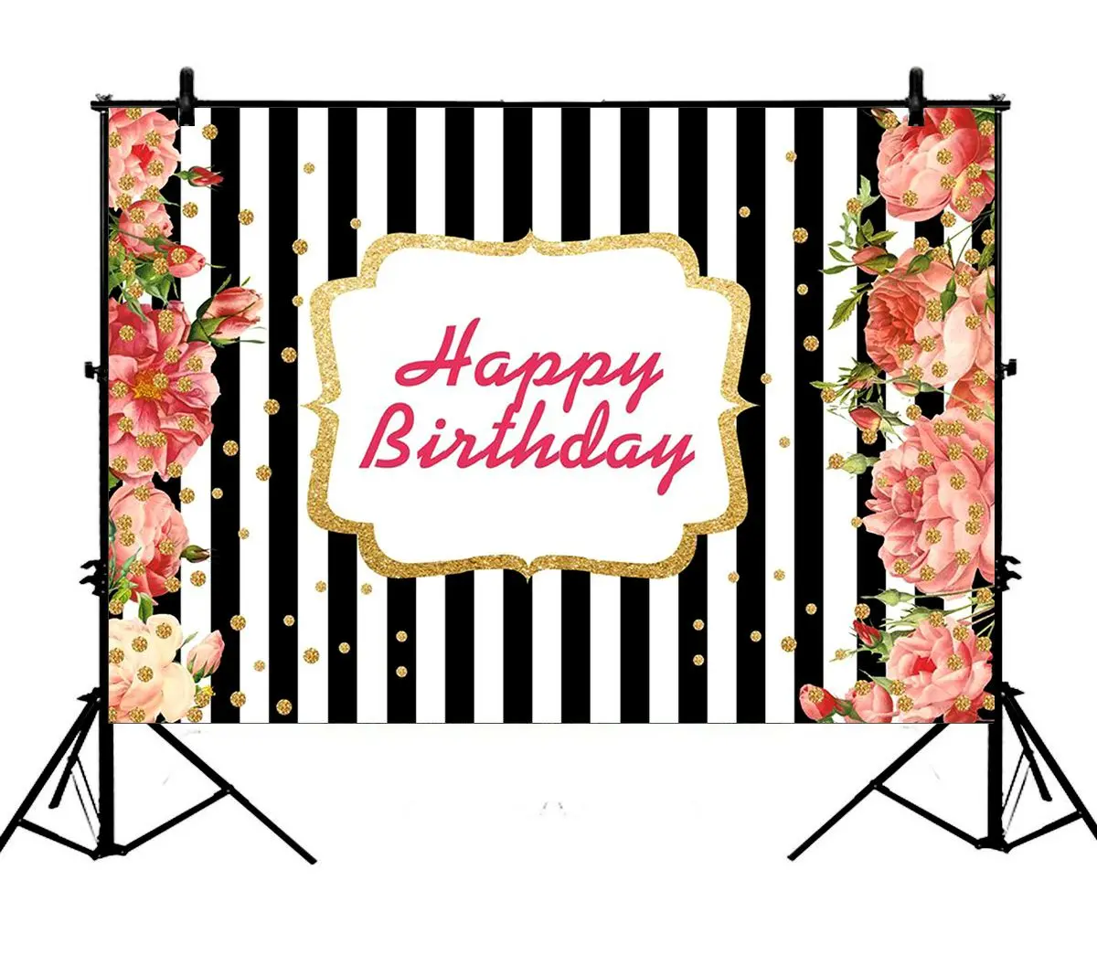 

5x7ft Blooming Flowers Spots Striped Birthday Polyester Photo Background Portrait Backdrop