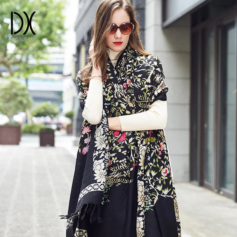 100% Wool Square Head Scarves Women Elegant Lady Carf And Warm Shawl Long Animal Print Stoles Bandana Scarf Hijab Beach Blanket