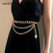 IngeSight.Z Vintage Multi Layered Harness Aluminium Belly Waist Chain Sexy Bikini Coin Pendant Body Chain for Women Body Jewelry fashion cross pendant multi layered decussate body chain for women